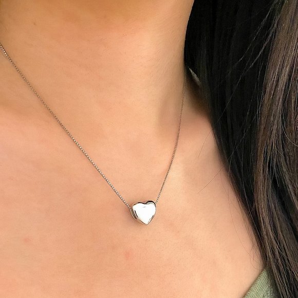 925 Sterling Silver Heart Necklace Large Heart Pendant Necklace - Picture 4 of 5